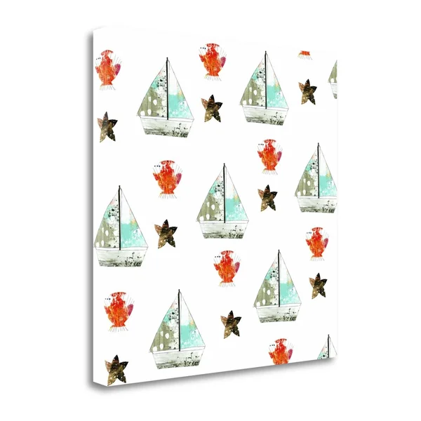 Tangletown Fine Art Sailboats Pattern by Sarah Ogren, Fine Art Giclee Print on Wrap Canvas, 30x30x22
