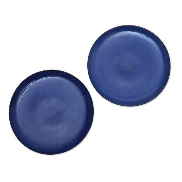 Blue Ceramic Plates Handcrafted in Bali (Pair)