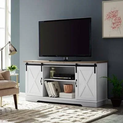 Kemble TV Stand for TVs Up to 64x22 Color: White/Reclaimed Barnwood Top