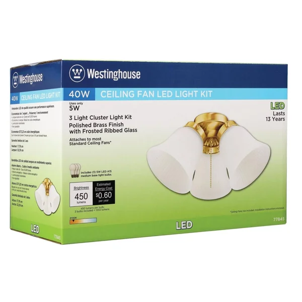 Westinghouse 3-Light LED Cluster Ceiling Fan Light Kit, Polished Brass 7784500