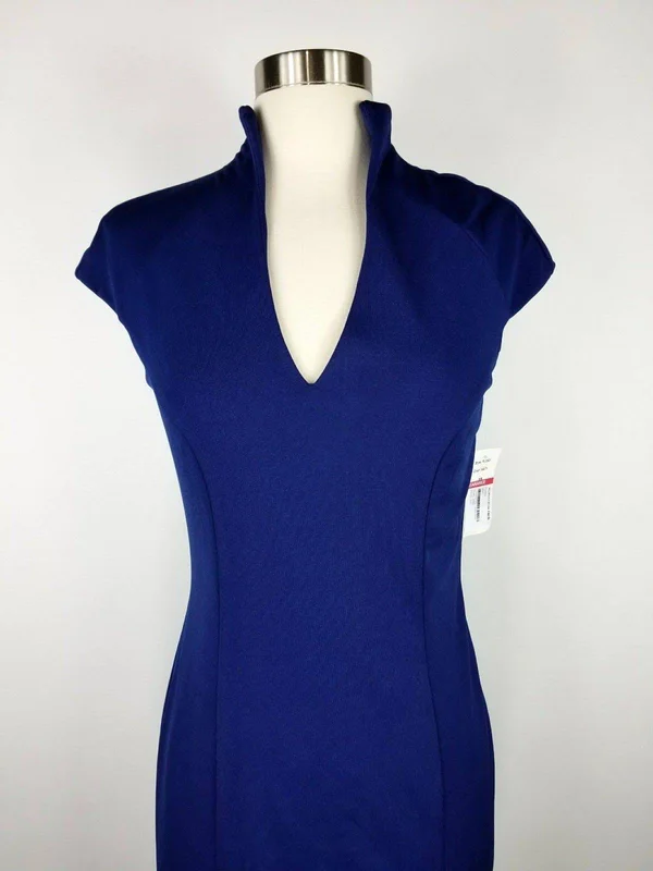 Alexia Admor Katrina V-Neck Midi Dress, Navy, XS, Blue