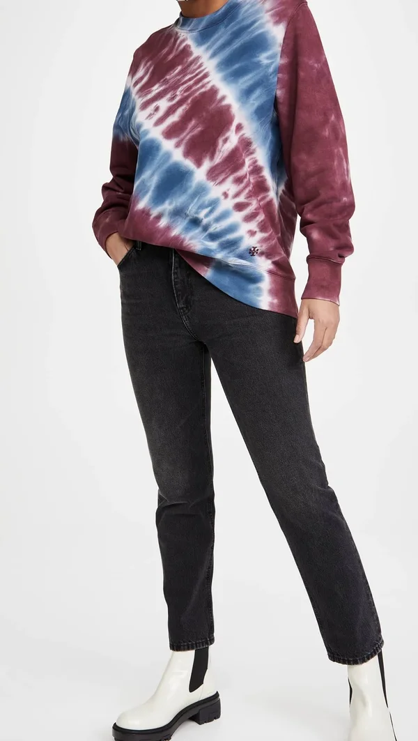 Tory Sport Tie Dye French Terry Crew Cotton Pink/Tory Navy Tie Dye XL