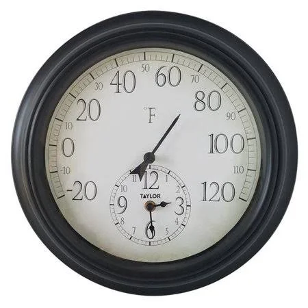 Taylor 91575 Easy-to-Read Thermometer with Clock, Quartz, 14 inch
