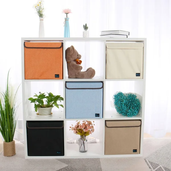 Piccocasa Storage Bin with Lid, Storage Cube Basket for Home Organizer, Collapsible Closet Bin Containers for Shelves, 13x13.6x13