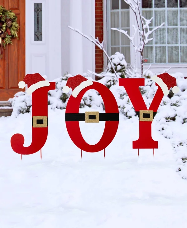 Glitzhome Metal Joy Yard Stake or Standing Decor or Wall Decor, Set of 3 - Red