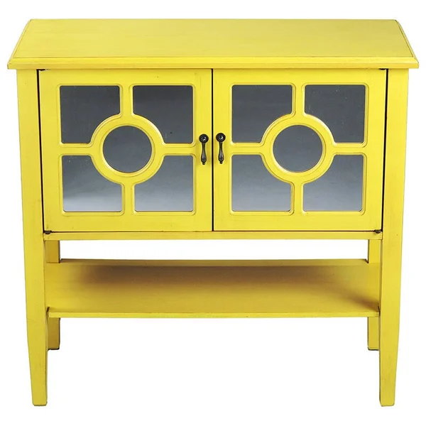 Heather Ann 2-Door Console Cabinet with Mirror Insert and Bottom Shelf Turquoise