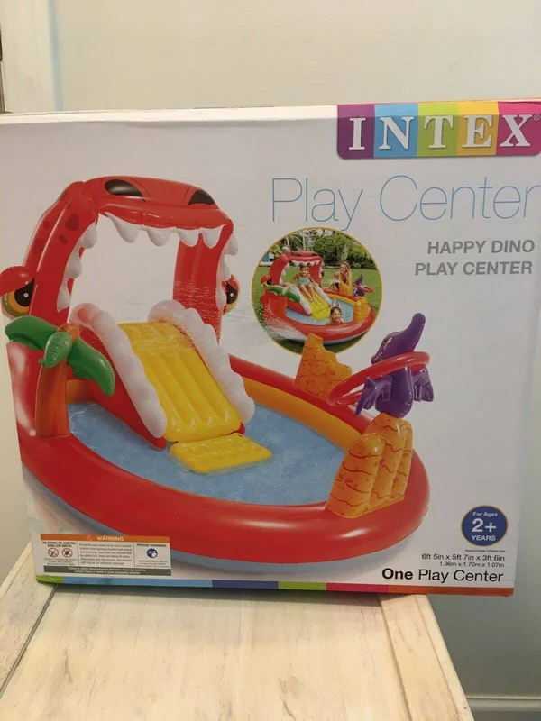 Intex Happy Dino Outdoor Inflatable Kiddie Pool Play Center with Slide