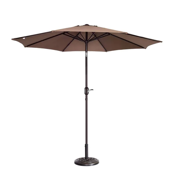 Villacera 9& Outdoor Patio Umbrella with 8 Ribs, Aluminum Pole and Auto Tilt, Fade Resistant Market Umbrella, Brown