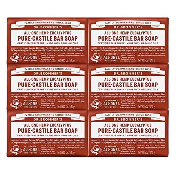 Dr. Bronner&s Magic Soaps Pure-Castile Soap, All-One Hemp Eucalyptus, 5-Ounce Bars ( 6)