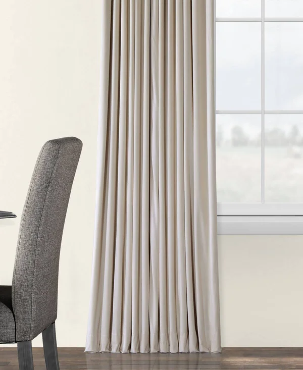 Ivory Velvet Blackout Extra Wide Curtain PANEL - Beige