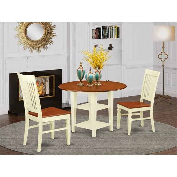 East West Furniture Sudbury 3 Piece Dual Drop Leaf Dining Table Set with Slat Back Chairs