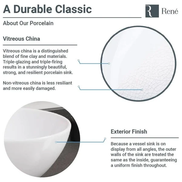 Rene R2-5018-B-R9-7009-BN Biscuit Porcelain Vessel Sink with Brushed Nickel Vessel Faucet and Vessel Pop-Up Drain - 21" x 16