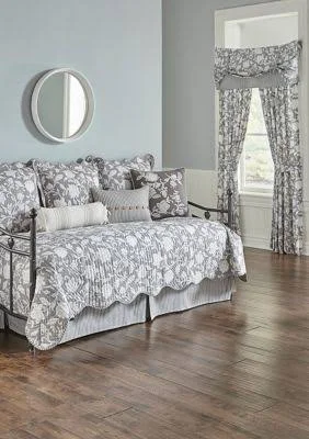 Waverly Charcoal Stencil Vine Reversible Daybed 5 Piece Quilt Set - 105 in x 54 in