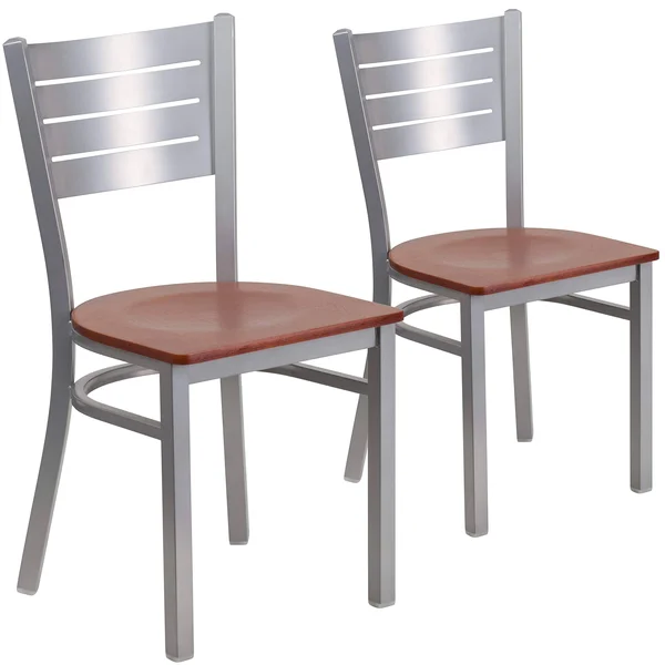 Flash Furniture 2-Xu-Dg-60401-Chyw-Gg Silver Slat Chair-Chy Seat, pk2