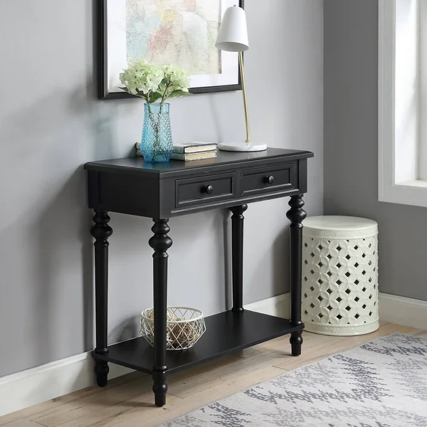 Copper Grove Kapan 2-Drawer Console Table with Turned Legs - Black