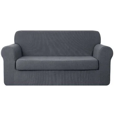 Billyjack Grid Stretchy Soft Box Cushion Loveseat Slipcover Latitude Run Fabric: Gray Polyester Blend
