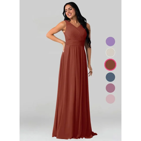 Azazie A-Line/Princess V-Neck Floor-Length Chiffon Bridesmaid Dresses - Terracotta