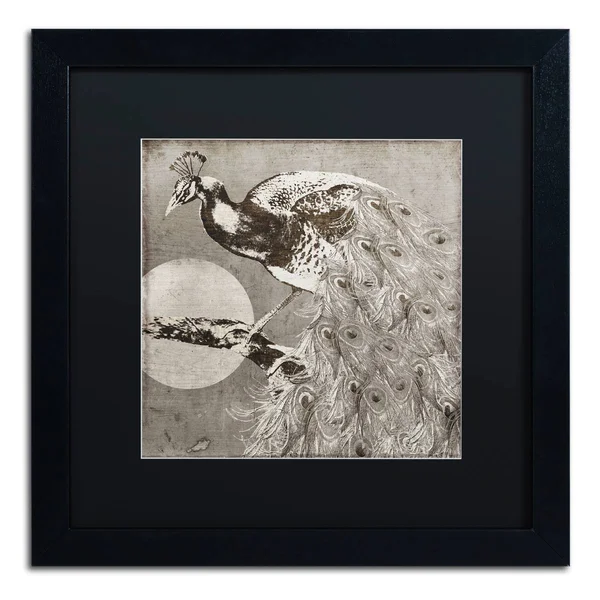 Trademark Fine Art &Moon Peacock& Framed Graphic Art - Mat Color: Black - Size: 16x22 H x 16x22 W x 0.5x22 D