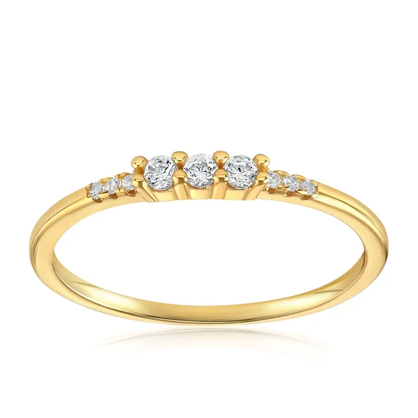 Ladies Boho Vintage Stackable Ring w/ Cubic Zirconia & Thin Dainty Band, 13, 18K Yellow Gold Vermeil