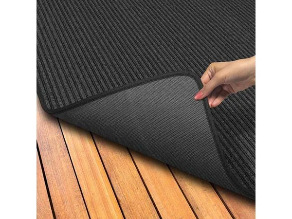 House - Home and More Indoor/Outdoor Double-Ribbed Carpet Area Rug with Skid-Resistant Rubber Backing - Smokey Black - 3' x 6'