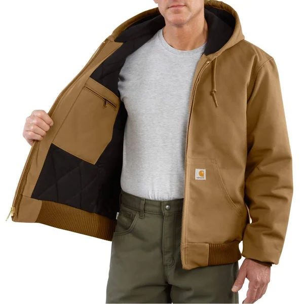 Carhartt Men's Quilted Flannel-Lined Duck Active Jacket, Gravel