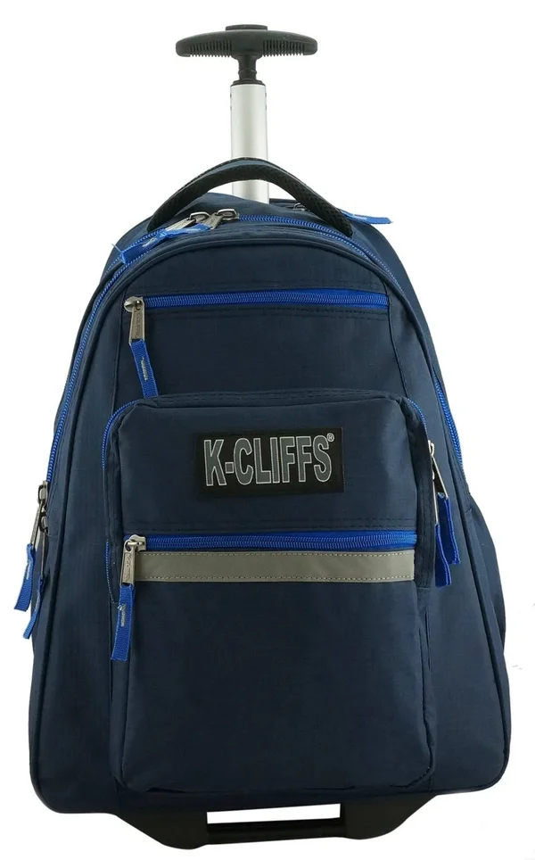 K-Cliffs Heavy Duty Rolling Backpack School Backpack with Wheels Deluxe Trolley Book Bag Wheeled Daypack Multiple Pockets Bookba, 18.5" x 13" x 6"