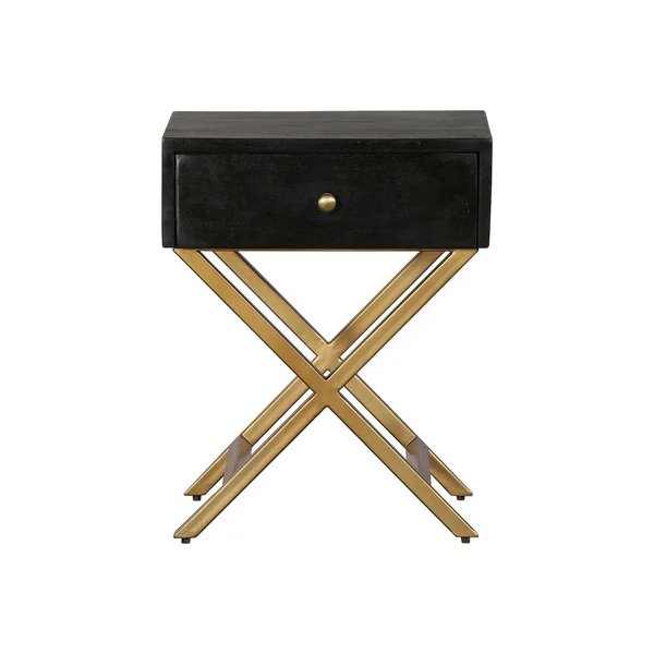 HomeFare Black & Brass Side Table with Drawer