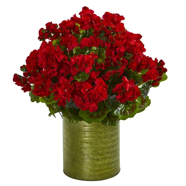 Nearly Natural Geranium Artificial Plant in Metal Planter UV Resistant (Indoor/Outdoor) White