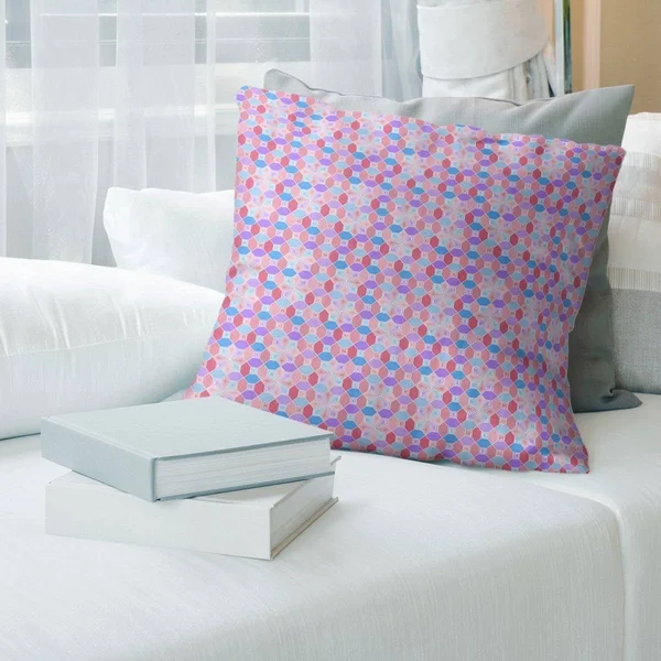 Porch & den Charlois Stained Glass Pattern Throw Pillow - 16 x 16 - Pink & Blue - Polyester