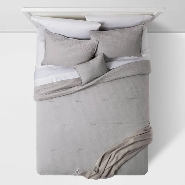 King 5pc Hollins Solid Comforter Set Gray - Threshold