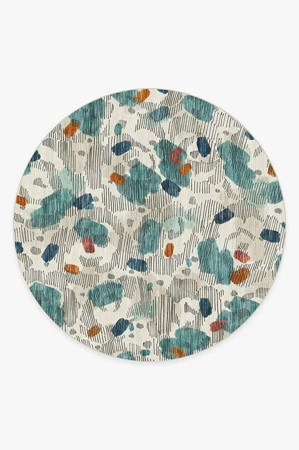 8& Round - Machine Washable Round Area Rug, Kid & Pet Friendly, Indoor Round Area Rug, Leona Teal Rug, Ruggable