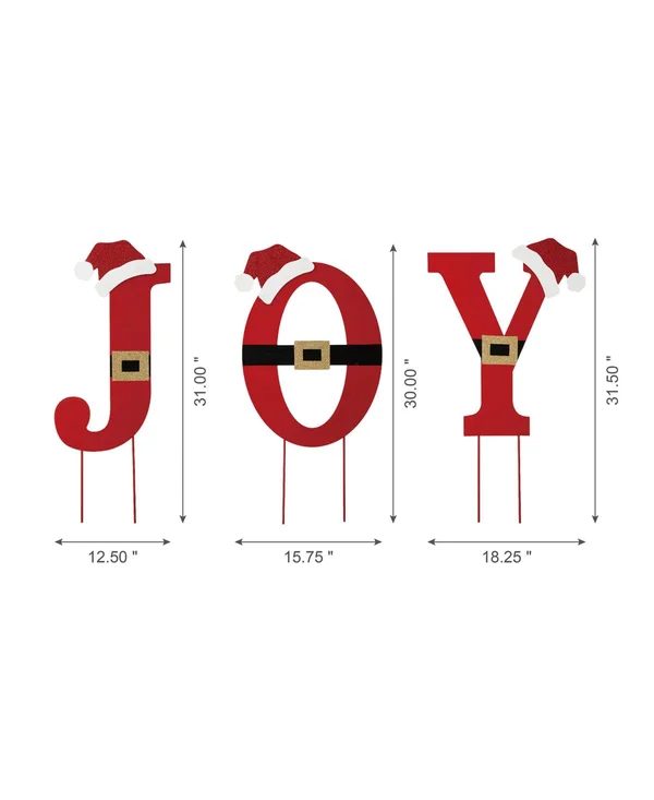 Glitzhome Metal Joy Yard Stake or Standing Decor or Wall Decor, Set of 3 - Red