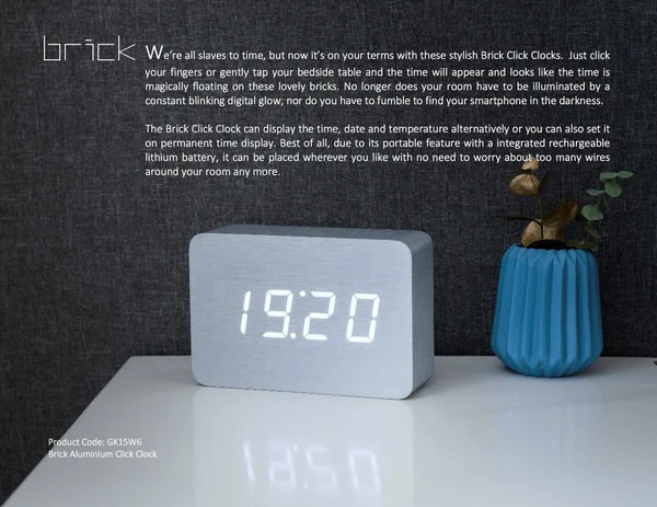 Gingko Brick Marble Click Clock - White LED