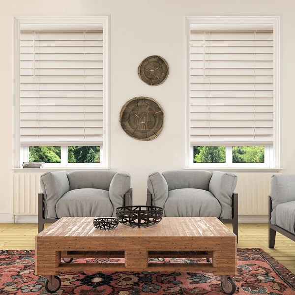 Custom Cut to Order Cordless 64-in. Faux Wood Blinds, White, 36.5x22 Wide