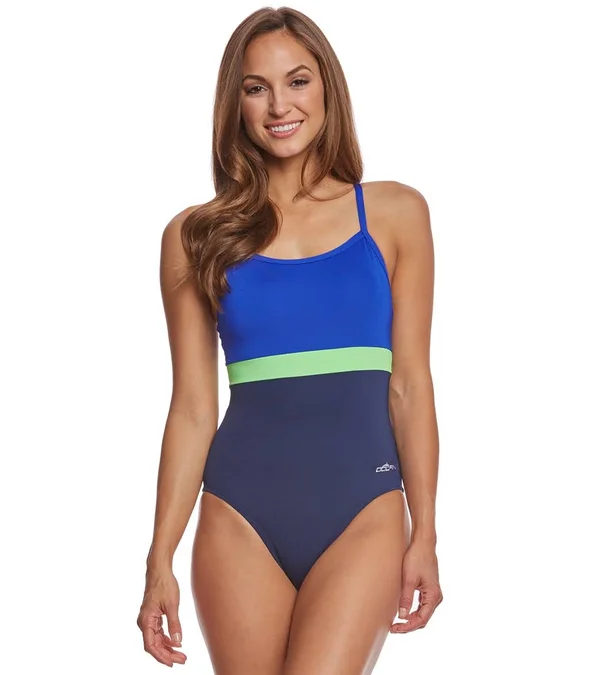 Dolfin Women's Aquashape X-Back One Piece Navy, Blue, Lime 18