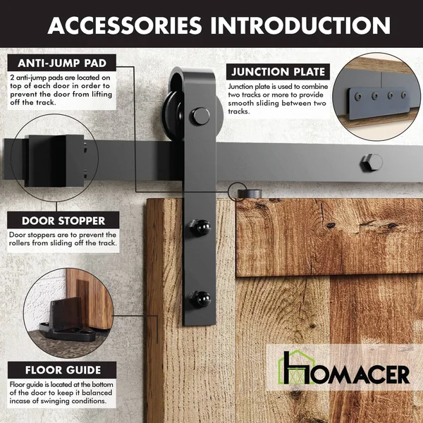 Homacer 108-in Matte Black Interior/Exterior J-Strap Barn Door Kit, YT1TGH108C