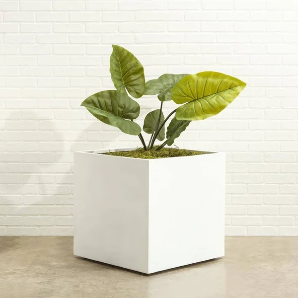 Seeley Cube Planter Modern Indoor Outdoor Square Fiberglass - NMN Designs Med - 14x22L x 14x22W x 14x22H, Gray
