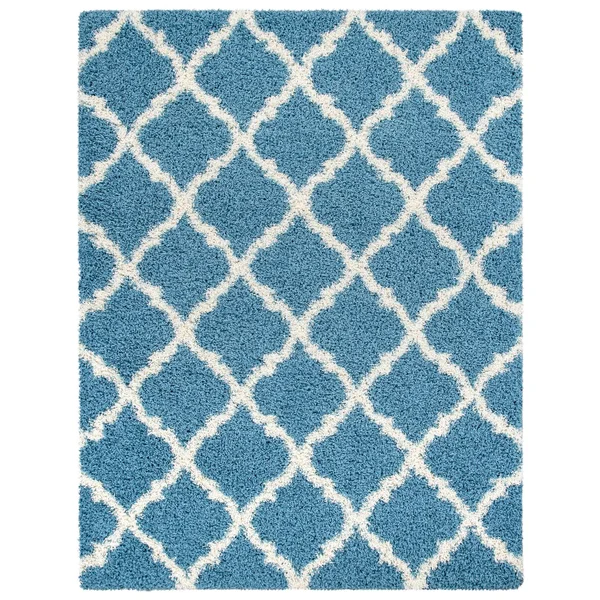 Ottomanson Ultimate Shaggy Moroccan Trellis Area Rug - Turquoise - 5.3' x 7'