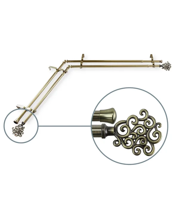 Rod Desyne 13/16x22 Dia Adjustable 48x22 to 84x22 Double Corner Window Curtain Rod in Satin Nickel with Tidal Finials