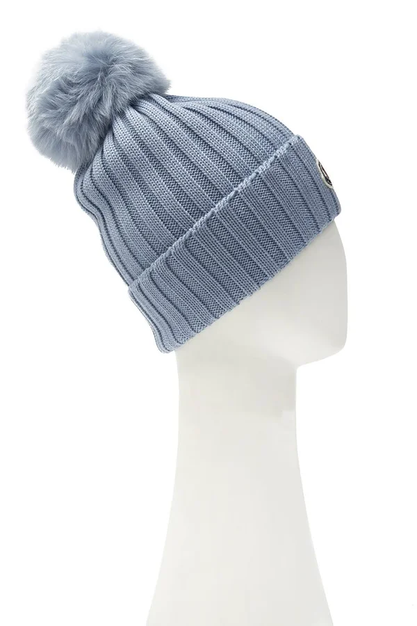 Moncler Blue Fur Pom Pom Beanie