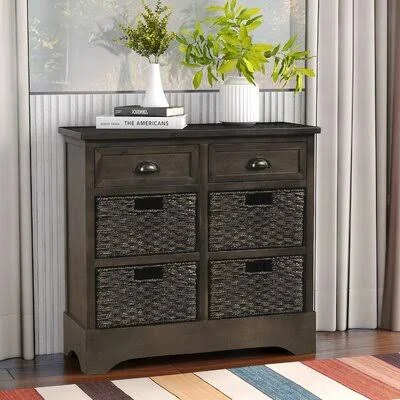 Alvardo Solid Wood 2 - Drawer Accent Chest Three Posts Color: Brown/Navy