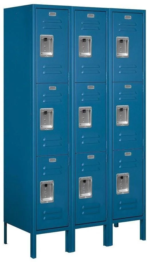 Salsbury Industries 63355BL-U 36 in. W x 66 in. H x 15 in. D Standard Metal Locker-Triple Tier-3 Wide-Blue-Unassembled