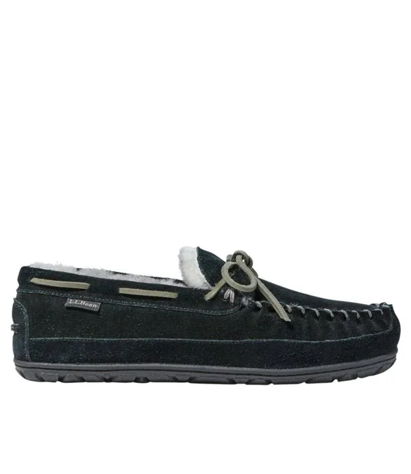 Men's Wicked Good Sheepskin Shearling Lined Moccasin Slippers Black 12 M(D) - L.L.Bean