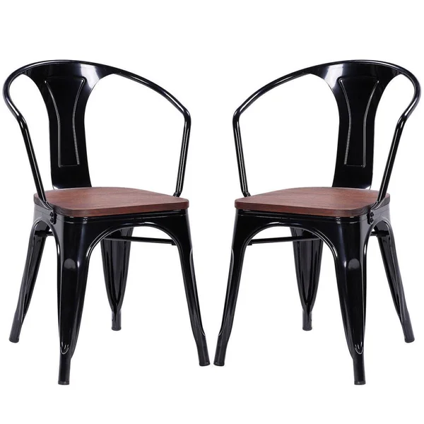 Costway Tolix Style Armchair- Black - Set of 2