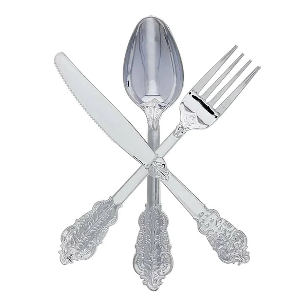 600 Forks, Shiny Baroque Silver Plastic Collection Forks