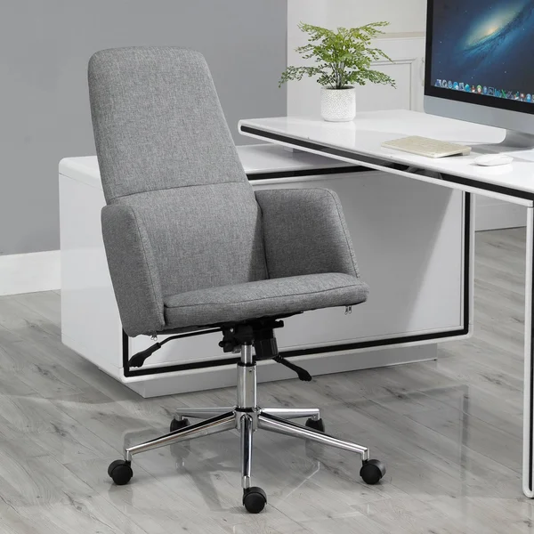 Vinsetto High Back Office Computer Chair with Breathable Fabric - Padded ARMREST, and Swivel Wheels - Grey