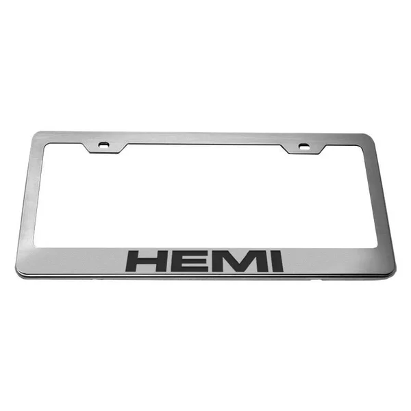 ACC 152024-SBLK Brushed License Plate Frame with Black Solid Hemi Logo