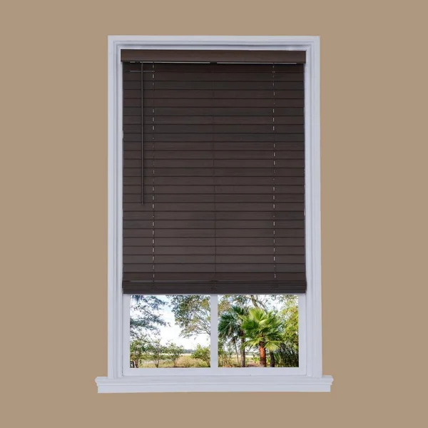 Allen + Roth 2-in Slat Width 23.75-in x 72-in Cordless Brown Faux Wood Room Darkening Horizontal Blinds - DFWDC2472-23.75