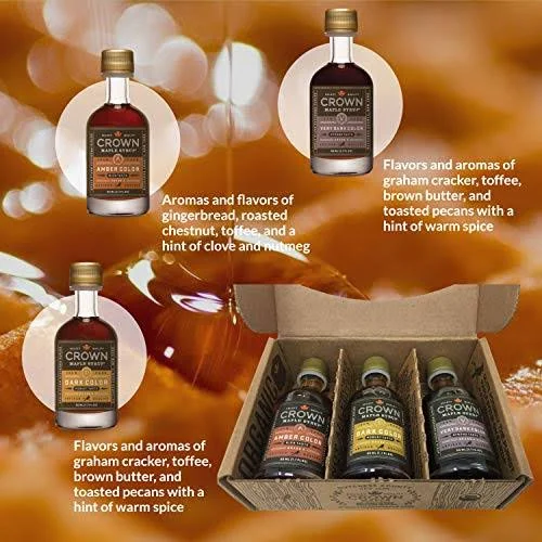 Crowne Maple Syrup Sampler - Classic Trio Maple Syrup Collection and Infused Maple Syrup Trio Bundle Maple Syrup Gift Set Mini M