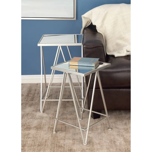Classy Metal Side Table with Mirror - Set of 2